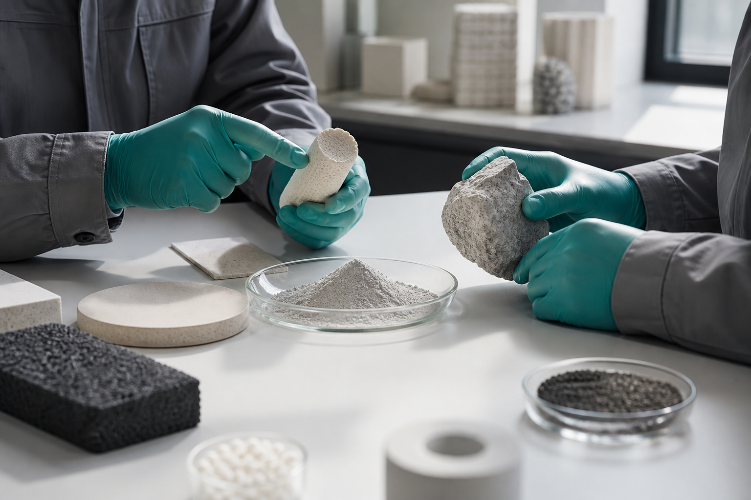 Engineer inspecting high-temperature material samples
